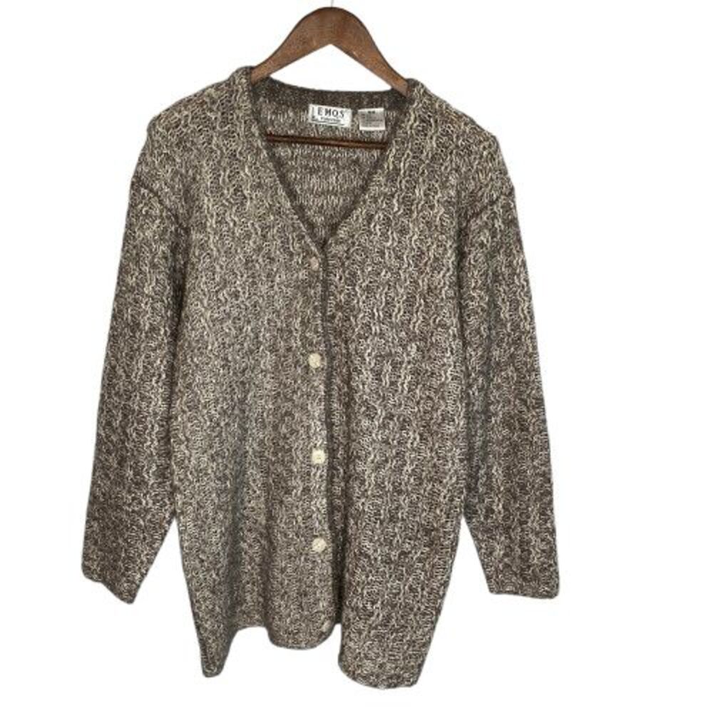 EMOS Collection Womens Silk Wool Blend Textured Knit Cardigan Sweater M Granola